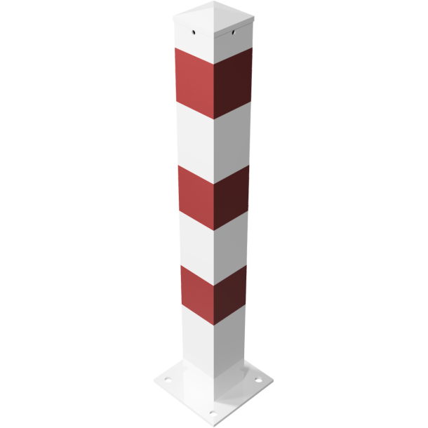 Barrier posts | Steel tube 100 x 100 x 3 mm | stationary, to be fixed by plugs | hot-dip galvanized and white coatedwith three red reflecting stripes | with 2 eyelets